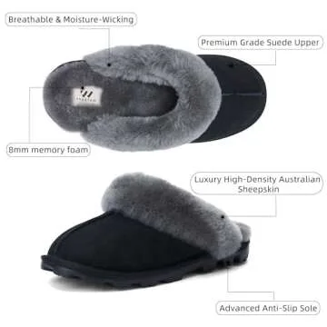 WaySoft Genuine Australian Sheepskin Women Slippers, 100% Shearling Hard Bottom Slippers for Women Indoor and Outdoor Warm Fuzzy Wool Slippers
