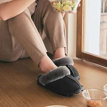 WaySoft Genuine Australian Sheepskin Women Slippers, 100% Shearling Hard Bottom Slippers for Women Indoor and Outdoor Warm Fuzzy Wool Slippers