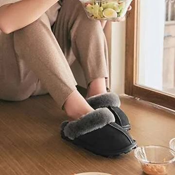 WaySoft Genuine Australian Sheepskin Women Slippers, 100% Shearling Hard Bottom Slippers for Women Indoor and Outdoor Warm Fuzzy Wool Slippers