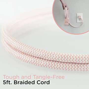 Cordinate 3-Outlet Extension Cord Cube with 2 USB Ports (2.4 AMPS), 5 Ft Braided Cord, Power Strip, Outlet Extender, Space-Saving Flat Plug, Perfect for Home or Office Decor, Blush, 61930