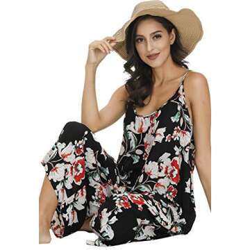 BUENOS NINOS Women's V Neck Floral Maxi Dress Boho Printed Adjustable Spaghetti Strap Ethnic Beach Long Dress with Pockets