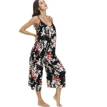 BUENOS NINOS Women's V Neck Floral Maxi Dress Boho Printed Adjustable Spaghetti Strap Ethnic Beach Long Dress with Pockets