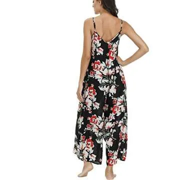 BUENOS NINOS Women's V Neck Floral Maxi Dress Boho Printed Adjustable Spaghetti Strap Ethnic Beach Long Dress with Pockets