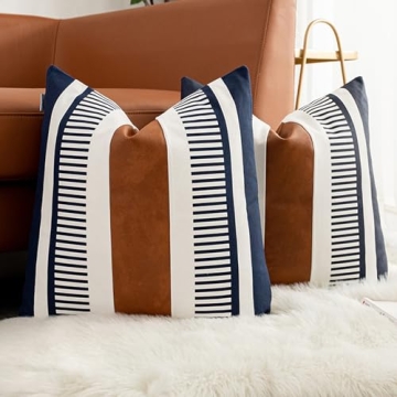 Vfuty Decorative Accent Pillow Covers 20x20 Boho Couch Pillow Cases Set of 2 Modern Farmhouse Stripe...