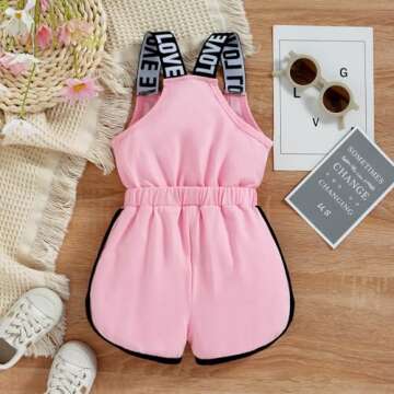 Bonangber Girl Summer Outfits Letter Print Sleeveless Romper Girls Shorts Jumpsuit Elastic Waist One Piece Summer Clothes(A-Pink,3-4T)