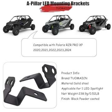 TUOMAICN UTV A-Pillar LED Spotlight Work Light Mounting Bracket Set for Polaris RZR PRO R