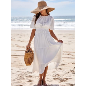 AlvaQ White Puff Sleeve Dress for Women - Summer 2024
