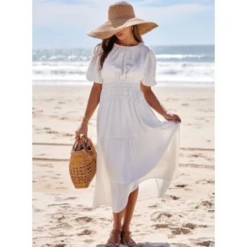 AlvaQ White Puff Sleeve Dress for Women - Summer 2024