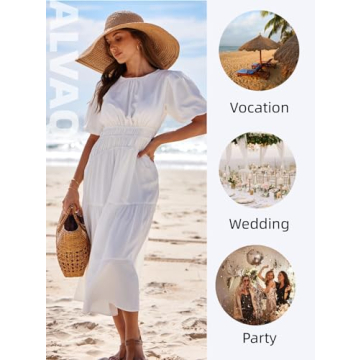 AlvaQ White Puff Sleeve Dress for Women - Summer 2024