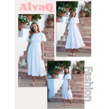 AlvaQ White Puff Sleeve Dress for Women - Summer 2024