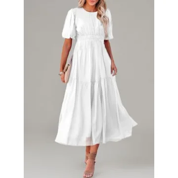 AlvaQ White Puff Sleeve Dress for Women - Summer 2024