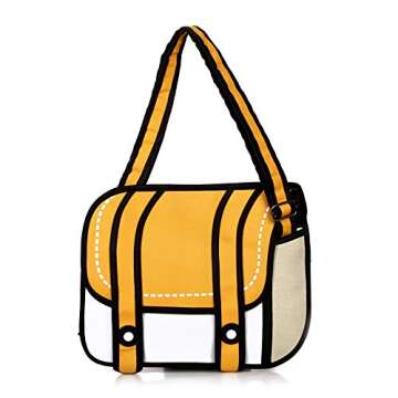 Xugq66 3D Style 2D Cartoon Bag - Unique Comic Messenger Bag in Yellow