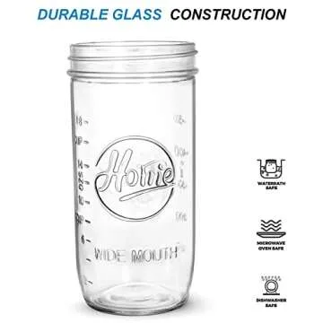 Tebery 6 Pack Wide Mouth Home Glass Mason Jars with Airtight Lids and Bands, 24-Ounce Canning Glass Jars for Canning, Fermenting, Pickling, Meal Prep, Overnight Oats, Jam, Jelly
