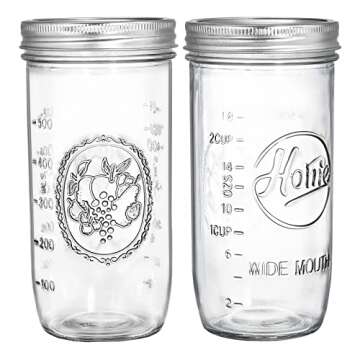 Tebery 6 Pack Wide Mouth Home Glass Mason Jars with Airtight Lids and Bands, 24-Ounce Canning Glass Jars for Canning, Fermenting, Pickling, Meal Prep, Overnight Oats, Jam, Jelly