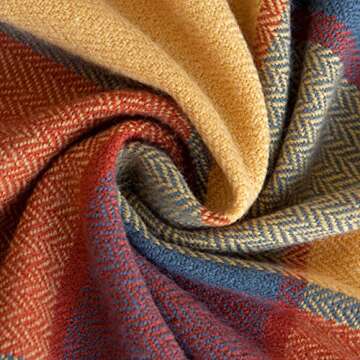 Classic Home Throw Blanket Shawl All Season Acrylic Cozy Soft Reversible Picnic Stadium Camp Blanket Fringe Plaid for Bed/Sofa/Couch,Cashmere-Like 50" W x 67" L (Pumpkin)