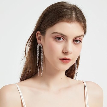 SELOVO Long Tassel Rhinestone Statement Earrings