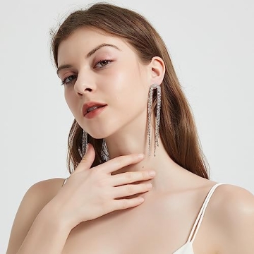 SELOVO Long Tassel Rhinestone Statement Earrings