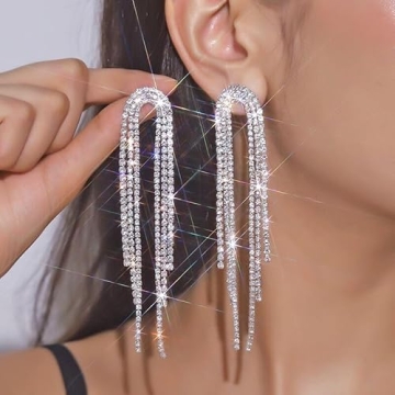 SELOVO Long Tassel Rhinestone Statement Earrings