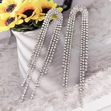 SELOVO Long Tassel Rhinestone Statement Earrings