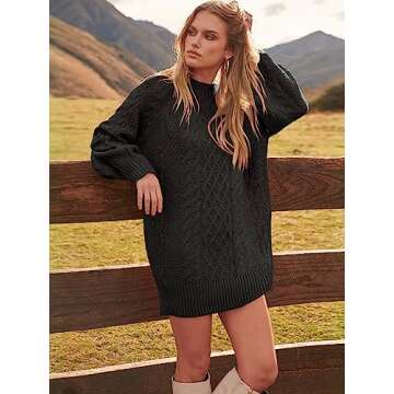 ANRABESS Women Long Sleeve Oversized Cable Knit Chunky Baggy Loose Pullover Tunic Mini Sweater Dress 2024 Trendy Fall Outfits Black Large