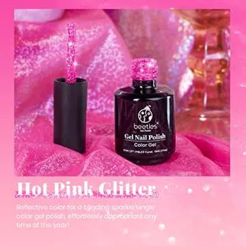 Beetles Reflective Gel Nail Polish Pink Glitter Gel, 15ML Diamond Gel for Home Manicure