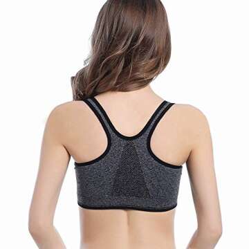 Women's Zip Front Sports Bra Wireless Post-Surgery Bra Racerback Active Yoga Sports Bras Plus Size Sports Bra Pack Mastectomy Bras for Women Front Closure Bra (Large, 3 Pack(Black+White+Grey))