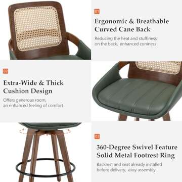 KUNZENT 26.4" Swivel Rattan Bar Stools - Stylish Set of 2