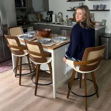 KUNZENT 26.4" Swivel Rattan Bar Stools - Stylish Set of 2