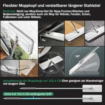 JOYMOOP Mop and Bucket with Wringer Set, Flat Squeeze Mop Flat Head Mop, Dust Mops for Wall Cleaner with Long Handle,Wet and Dry Use Microfiber Mops for Household Cleaning