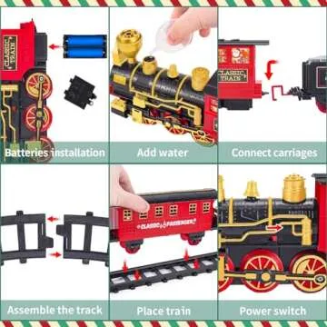 Letapapa Train Set, Christmas Train Sets for Under The Tree, Electric Train Toy for Boys & Girls, Toy Train w/Steam Locomotive, Tracks, Lights & Sound, for 3 4 5 6 7 8+ Year Old Kids
