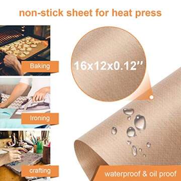 Adecco LLC Sheet for Heat Press, 3 Pack Nonstick Oven Liners, Heat Resistant Craft Mat Transfer Sheet (16 x 12 Inch)