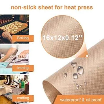 Adecco LLC Sheet for Heat Press, 3 Pack Nonstick Oven Liners, Heat Resistant Craft Mat Transfer Sheet (16 x 12 Inch)