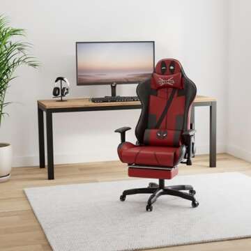 Marvel Avengers Gaming Chair Desk Office Computer Racing Chairs-Adults Gamer Ergonomic Game Footrest Reclining High Back Support Racer Leather Foot Rest (Deadpool)