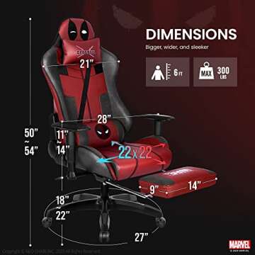Marvel Avengers Gaming Chair Desk Office Computer Racing Chairs-Adults Gamer Ergonomic Game Footrest Reclining High Back Support Racer Leather Foot Rest (Deadpool)
