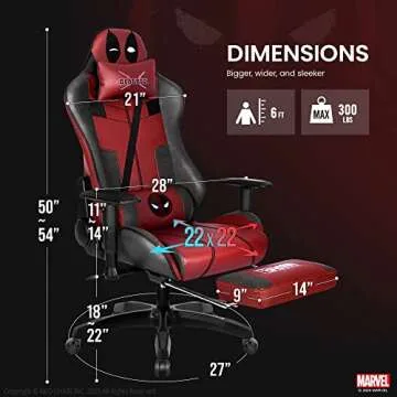 Marvel Avengers Gaming Chair Desk Office Computer Racing Chairs-Adults Gamer Ergonomic Game Footrest Reclining High Back Support Racer Leather Foot Rest (Deadpool)