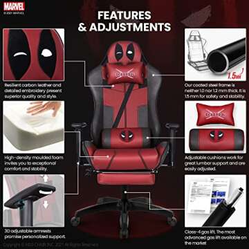 Marvel Avengers Gaming Chair Desk Office Computer Racing Chairs-Adults Gamer Ergonomic Game Footrest Reclining High Back Support Racer Leather Foot Rest (Deadpool)