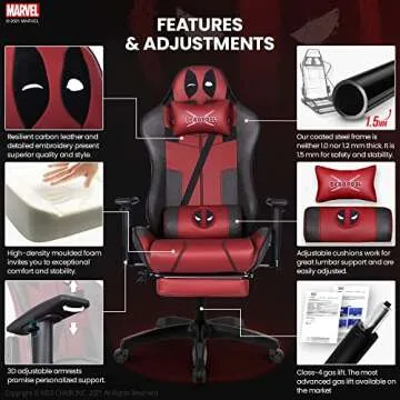 Marvel Avengers Gaming Chair Desk Office Computer Racing Chairs-Adults Gamer Ergonomic Game Footrest Reclining High Back Support Racer Leather Foot Rest (Deadpool)