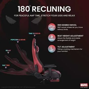 Marvel Avengers Gaming Chair Desk Office Computer Racing Chairs-Adults Gamer Ergonomic Game Footrest Reclining High Back Support Racer Leather Foot Rest (Deadpool)