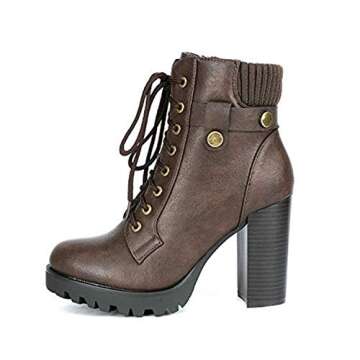 DREAM PAIRS Women's Lace up Combat Ankle Boots - Brown, Size 6