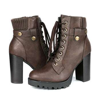 Stylish Women’s Lace Up Combat Ankle Boots - Brown