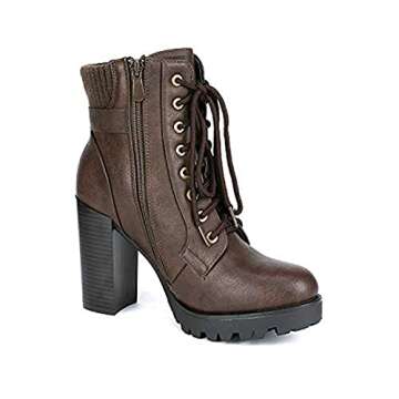 Stylish Women’s Lace Up Combat Ankle Boots - Brown