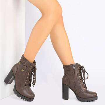 Stylish Women’s Lace Up Combat Ankle Boots - Brown