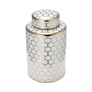 Modern White and Gold Honeycomb Decorative Jar