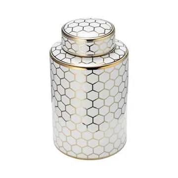 Modern White and Gold Honeycomb Decorative Jar