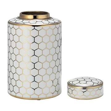 Modern White and Gold Honeycomb Decorative Jar
