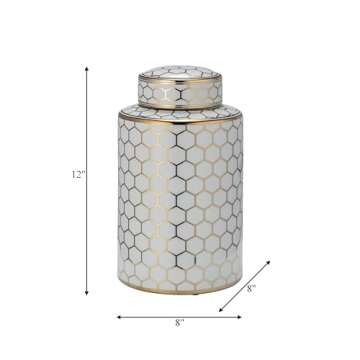 Modern White and Gold Honeycomb Decorative Jar