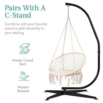 Best Choice Products Macramé Hanging Chair, Handwoven Cotton Hammock Swing for Indoor & Outdoor Use w/Mounting Hardware, Backrest, 265lb Capacity - Beige