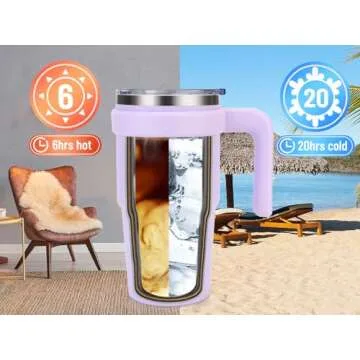 Zukro 20 oz Insulated Tumbler Ceramic Interior Coating, No Metallic Aftertaste, Vacuum Stainless Steel Double-walled Coffee Cup with Handle, Lid and Straw, No Sweat, Dishwasher Safe,Floral Pink