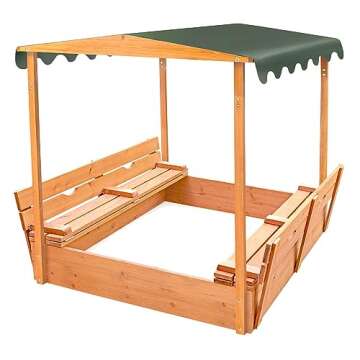 Badger Basket Covered Convertible Cedar Sandbox with Two Benches and Canopy – Outdoor Play for Kids with Built-In Seating and Shade