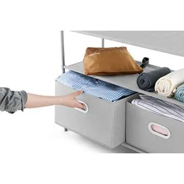 MaidMAX 3 Tiers Closet Shelf Organizer with 2 Drawers for Home Storage and Organization, Silver Grey